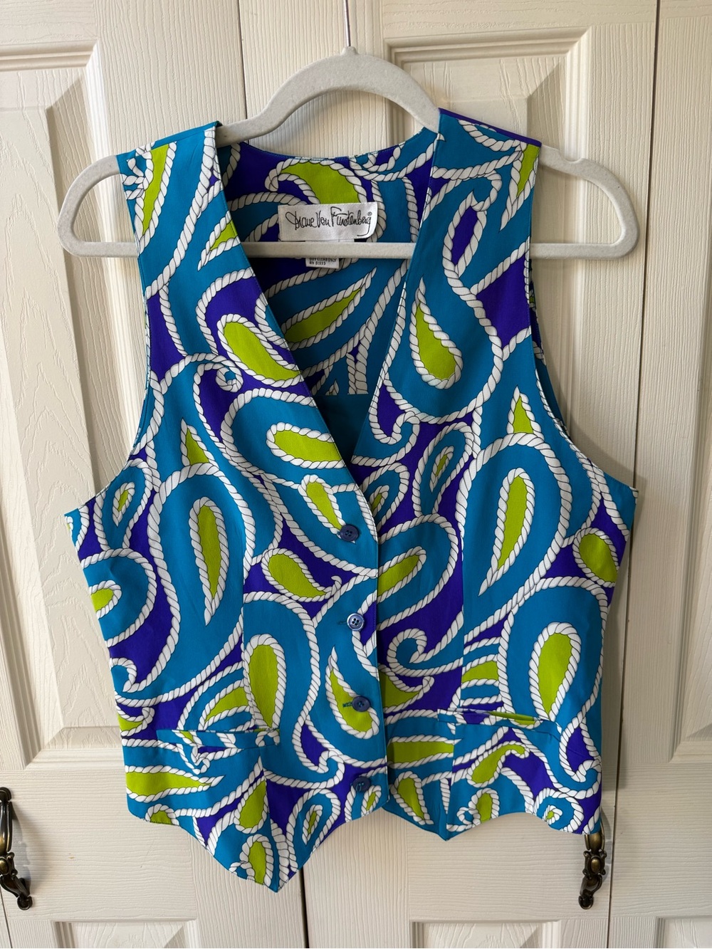 Diane von Furstenberg DVF 100% Silk Nautical Rope Print Vest Size Small